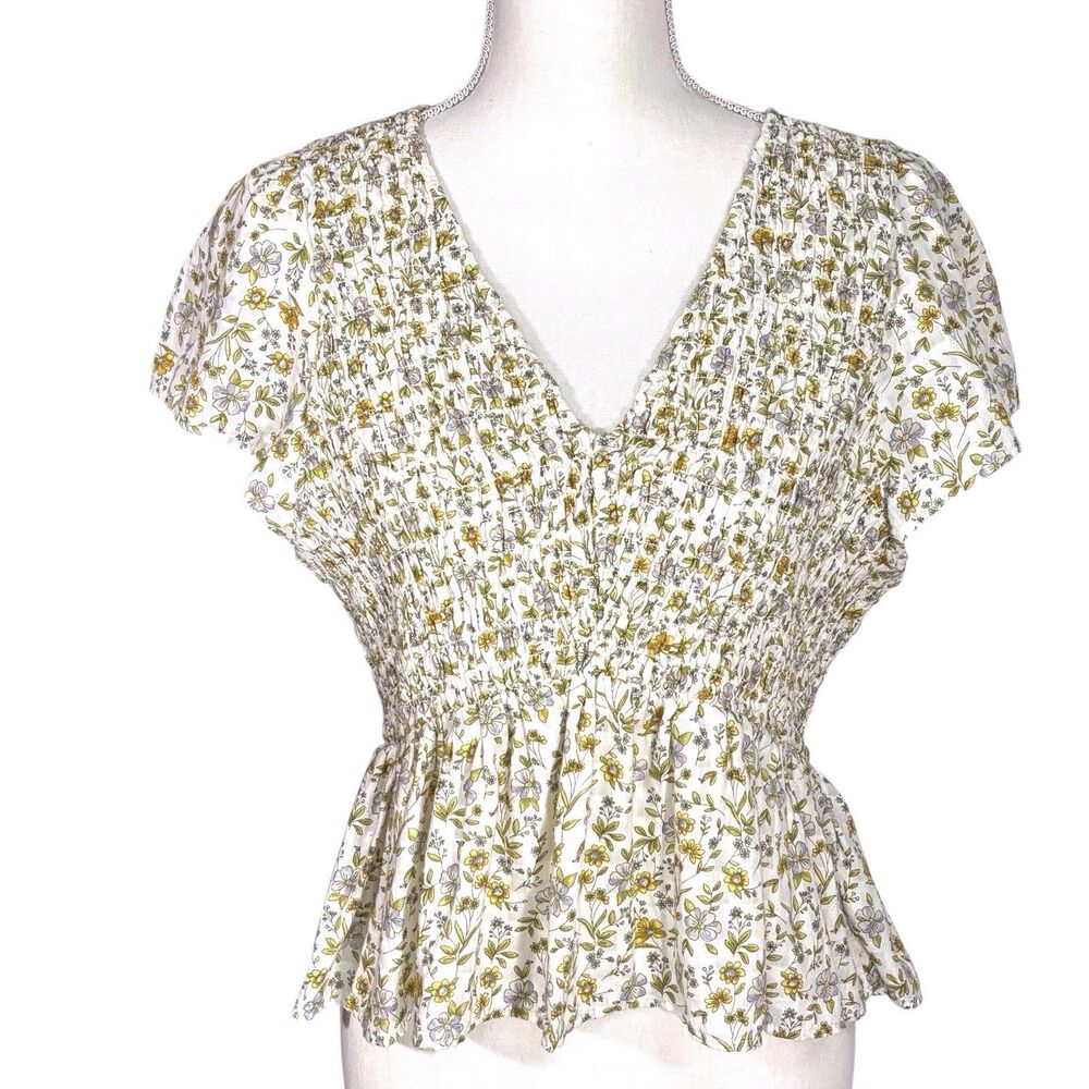 American Eagle Babydoll Top Womens Large Smocked Ditsy Floral Cottagecore